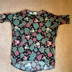 Minnie Mouse Roses Disney Lularoe Irma Shirt XS LLR High Low Hem